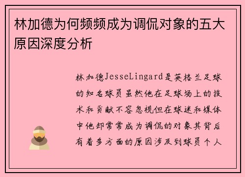 林加德为何频频成为调侃对象的五大原因深度分析