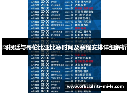 阿根廷与哥伦比亚比赛时间及赛程安排详细解析