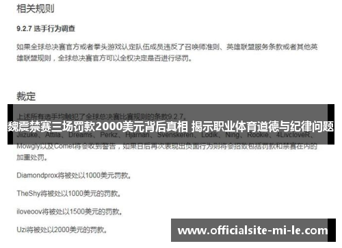 魏震禁赛三场罚款2000美元背后真相 揭示职业体育道德与纪律问题